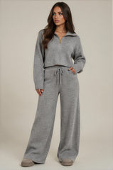 Tilly Premium Knit Zip Wide Leg Co-Ord Set – Grey