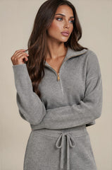 Tilly Premium Knit Zip Wide Leg Co-Ord Set – Grey