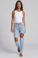 Eden Ripped Skinny Mom Jeans – Light Wash Denim