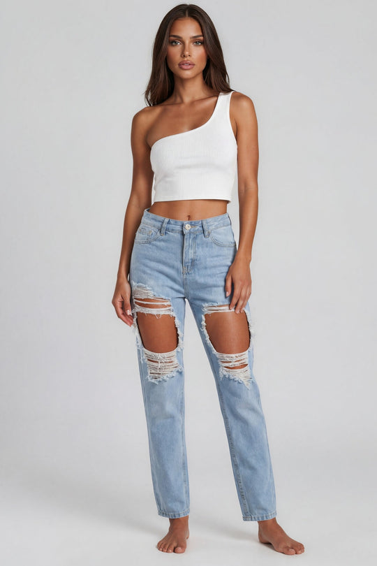 Arya Ripped Boyfriend Jeans - Light Blue