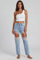 Arya Ripped Boyfriend Jeans - Light Blue