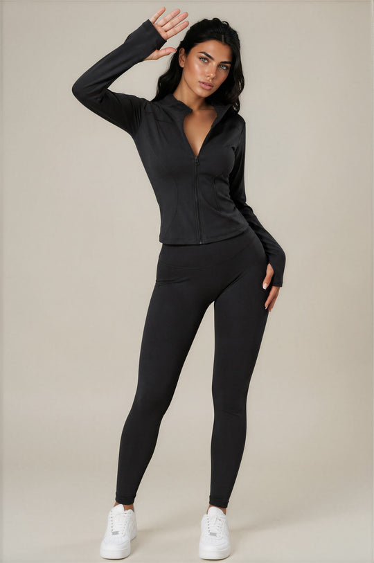 Rosie Sculpting Zip Front Leggings Co-Ord Set - Black
