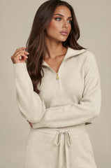 Tilly Premium Knit Zip Wide Leg Co-Ord Set – Beige