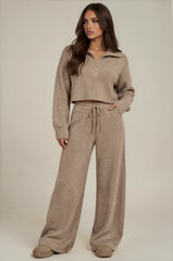 Tilly Premium Knit Zip Wide Leg Co-Ord Set – Taupe