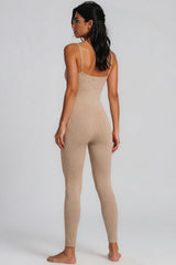 Tatiana Ribbed Seamless Unitard Jumpsuit – Beige