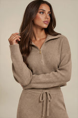 Tilly Premium Knit Zip Wide Leg Co-Ord Set – Taupe