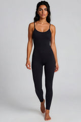 Tatiana Ribbed Seamless Unitard Jumpsuit – Black
