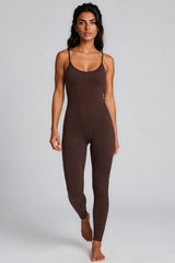 Tatiana Ribbed Seamless Unitard Jumpsuit – Chocolate Brown