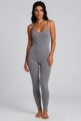 Tatiana Ribbed Seamless Unitard Jumpsuit – Grey