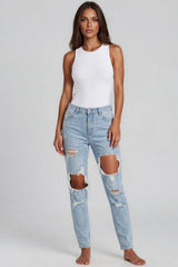 Eden Ripped Skinny Mom Jeans – Light Wash Denim