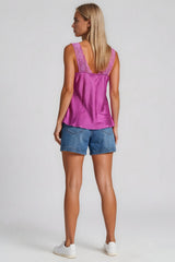Skyler Satin Lace Trim Cami Top - Plum