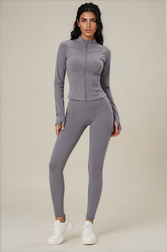 Rosie Sculpting Zip Front Leggings Co-Ord Set - Dark Grey