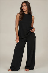 Freya Luxury Knit Wide Leg Co-Ord Set – Black