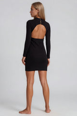 Clara Ribbed Open Back Mini Dress - Black