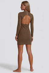 Clara Ribbed Open Back Mini Dress - Khaki