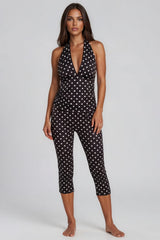Nicole Polka Dot Halterneck Capri 2 Piece Set - Black