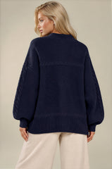 Isla Oversized Gold Button Knit Cardigan – Navy