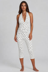 Nicole Polka Dot Halterneck Capri 2 Piece Set - White