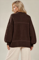 Isla Oversized Gold Button Knit Cardigan – Chocolate Brown