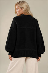 Isla Oversized Gold Button Knit Cardigan – Black