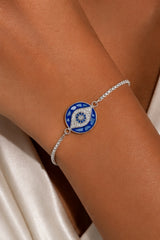 Evil Eye Adjustable Slider Bracelet - Silver