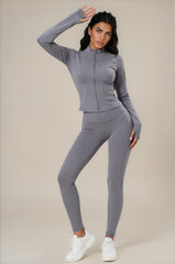 Rosie Sculpting Zip Front Leggings Co-Ord Set - Dark Grey