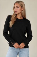 Poppy Lace Cuff Bow Detail Knitted Jumper - Black
