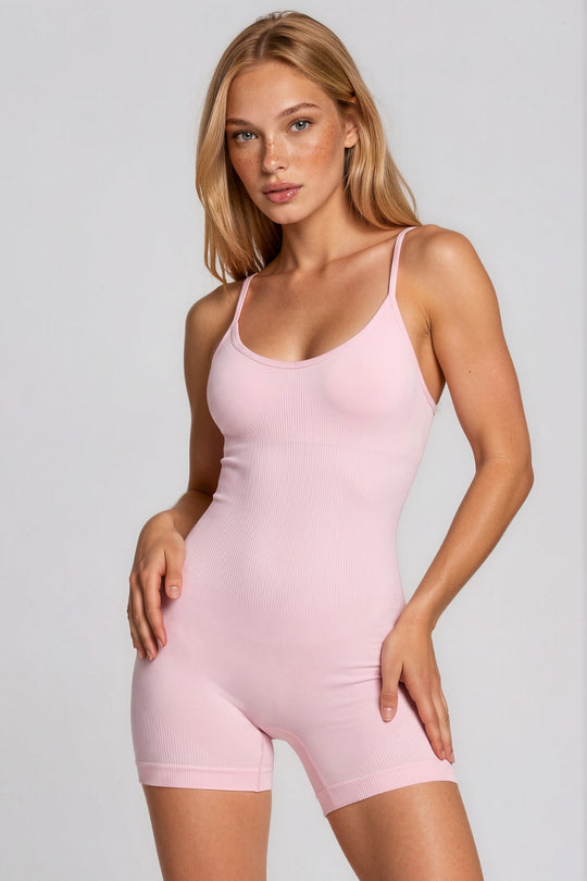 Ember Ribbed Seamless Unitard Playsuit – Baby Pink