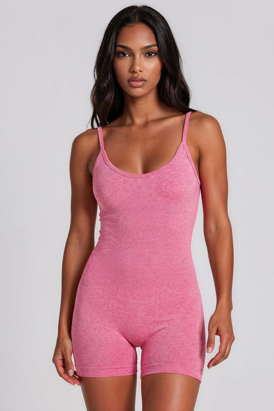 Ember Ribbed Seamless Unitard Playsuit – Fuchsia