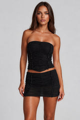Anya Mesh Bandeau Ruched Co-Ord Set - Black