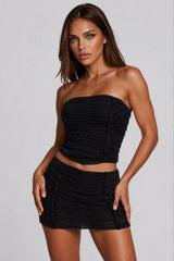 Anya Mesh Bandeau Ruched Co-Ord Set - Black