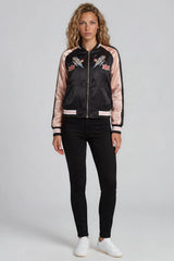 Chloe Embroidered Phoenix Satin Bomber Jacket - Black & Rose Gold