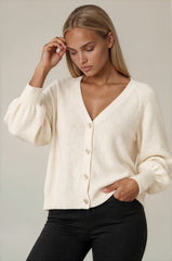 Millie Button Front Balloon Sleeve Cardigan - Cream