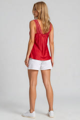 Skyler Satin Lace Trim Cami Top - Red