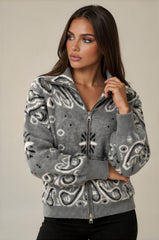 Florence Bandana Knit Two-Way Zip Cardigan – Grey