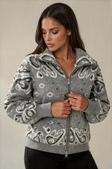Florence Bandana Knit Two-Way Zip Cardigan – Grey