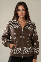 Florence Bandana Knit Two-Way Zip Cardigan – Chocolate Brown