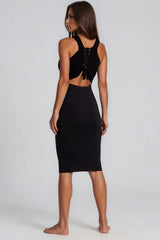 Makenna Ribbed Tie Back Midi Dress - Black