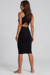 Makenna Ribbed Tie Back Midi Dress - Black