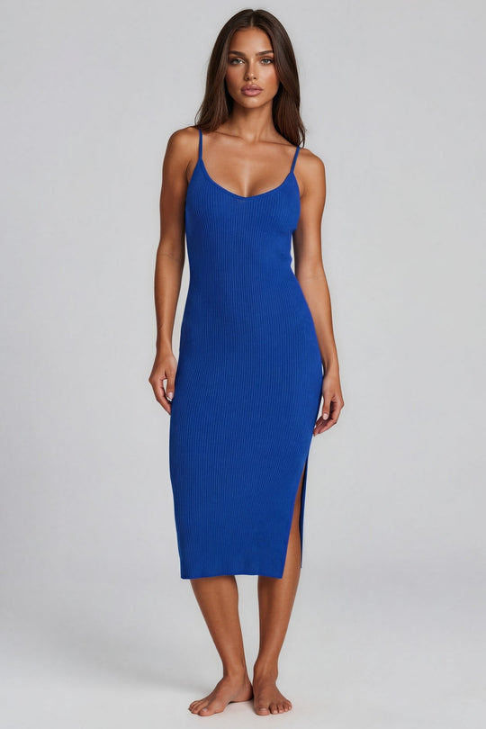 Yasmine Ribbed Midi Dress - Royal Blue