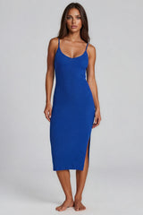 Yasmine Ribbed Midi Dress - Royal Blue