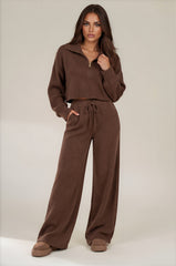 Tilly Premium Knit Zip Wide Leg Co-Ord Set – Chocolate Brown