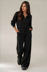 Tilly Premium Knit Zip Wide Leg Co-Ord Set – Black