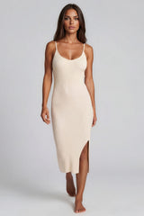 Yasmine Ribbed Midi Dress - Beige