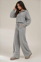 Tilly Premium Knit Zip Wide Leg Co-Ord Set – Grey