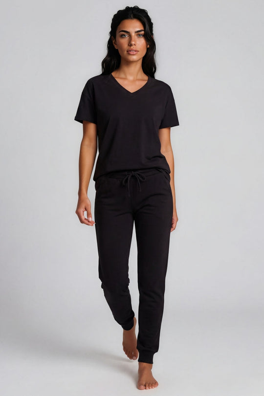 Erica V-Neck Loungewear Set - Black