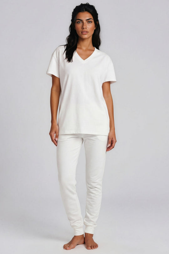 Erica V-Neck Loungewear Set - White