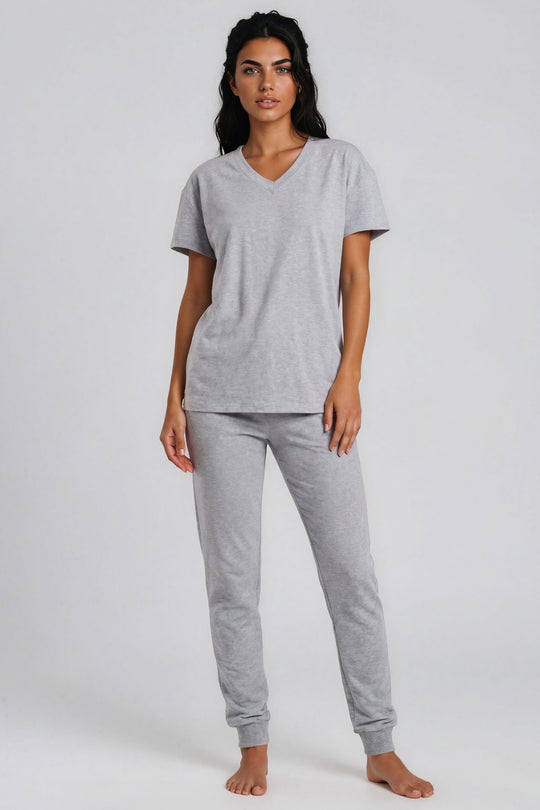 Erica V-Neck Loungewear Set - Grey