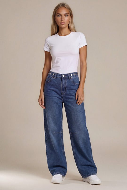 Ivy High-Waisted Skater Jeans – Dark Wash