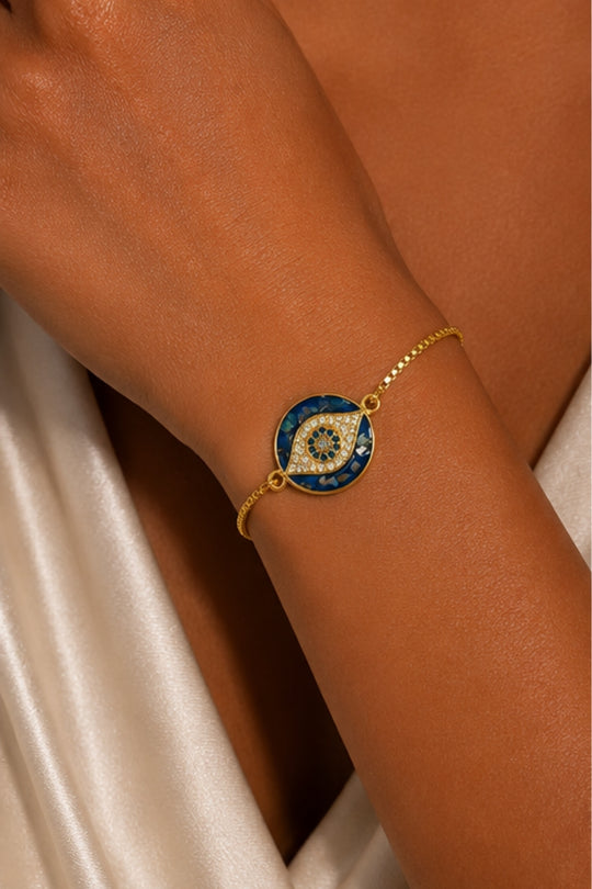 Evil Eye Adjustable Slider Bracelet - Gold